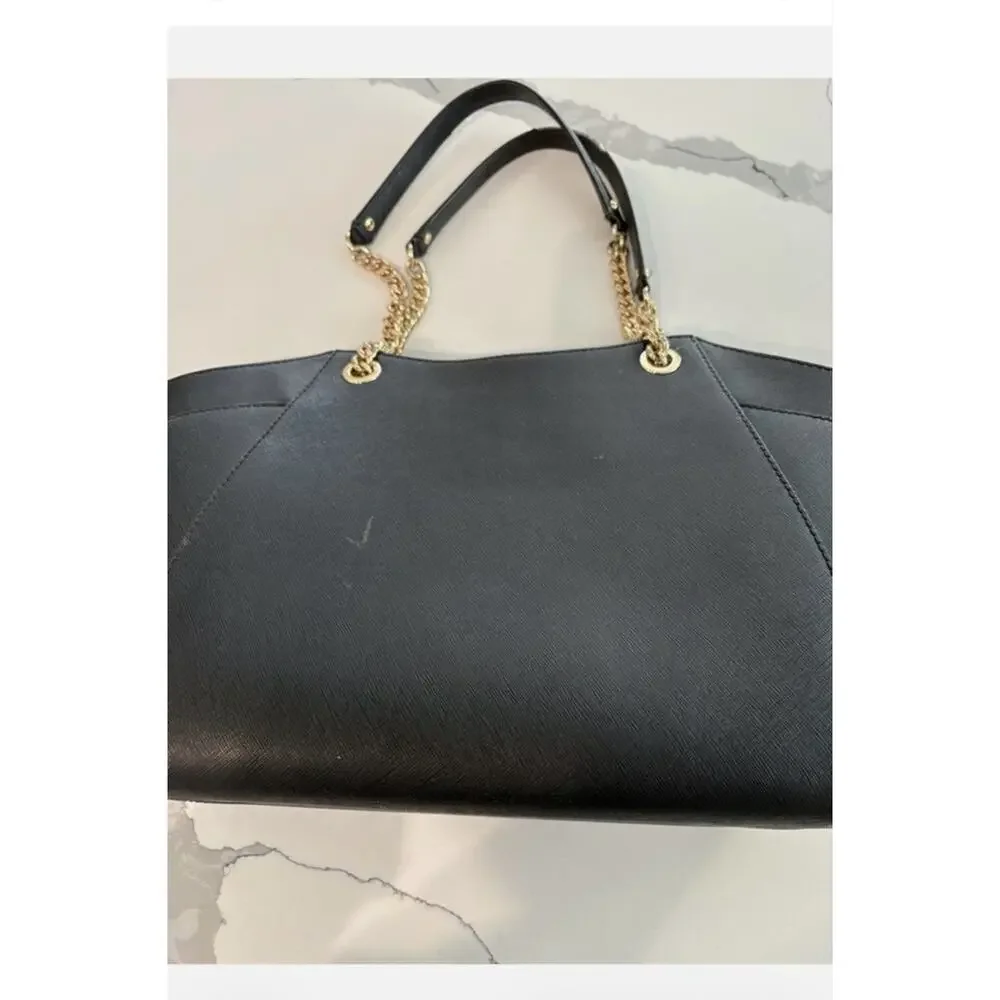 Michael Kors Jet Set Travel Black Leather Shoulder Tote